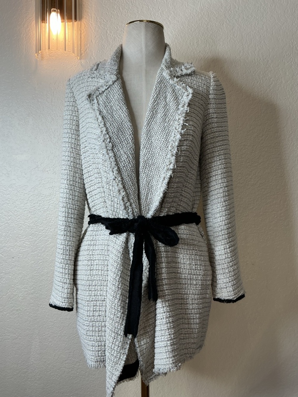 Theory Cream Bouclé Jacket with Black Trim
